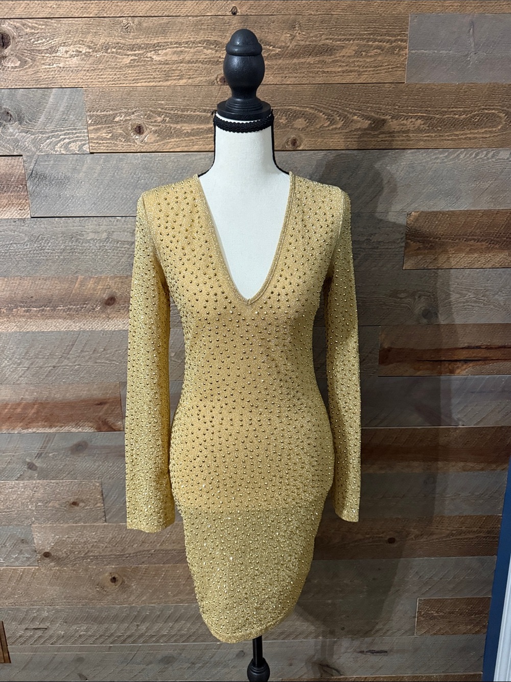 San Joy Gold Rhinestone Bodycon Mini Dress – NWT